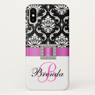 Capa Para iPhone Da Case-Mate Damasco Branco Preto Monograma Rosa