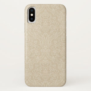 Capa Para iPhone X Damasco elegante floral bege do papel de parede do