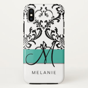 Capa Para iPhone Da Case-Mate Damasco feminino do branco do preto de turquesa do