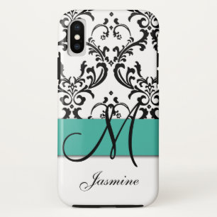 Capa Para iPhone X Damasco feminino dos redemoinhos do preto de