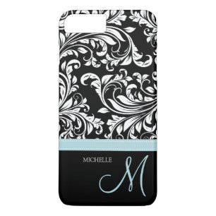 Capa iPhone 8 Plus/7 Plus Damasco floral branco e preto elegante com monogra