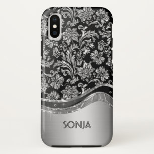 Capa Para iPhone X Damasco para Cinzas de Prata Metálica