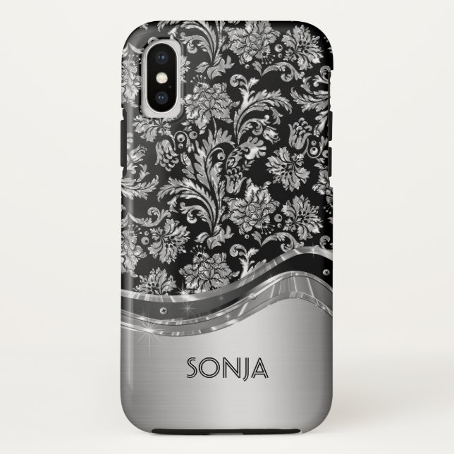 Capa Para iPhone, Case-Mate Damasco para Cinzas de Prata Metálica (Verso)