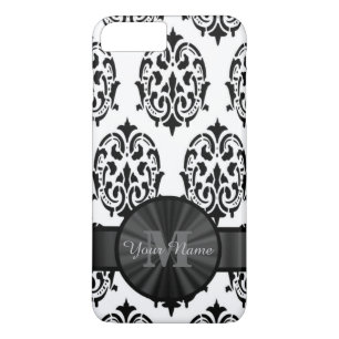 Capa iPhone 8 Plus/7 Plus Damasco preto e branco