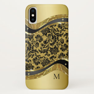 Capa Para iPhone Da Case-Mate Damascos Florais de aparência Preta e Dourada