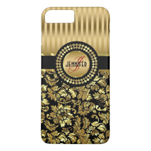Capa iPhone 8 Plus/7 Plus Damascos Florais Dourados De Preto E Metálico
