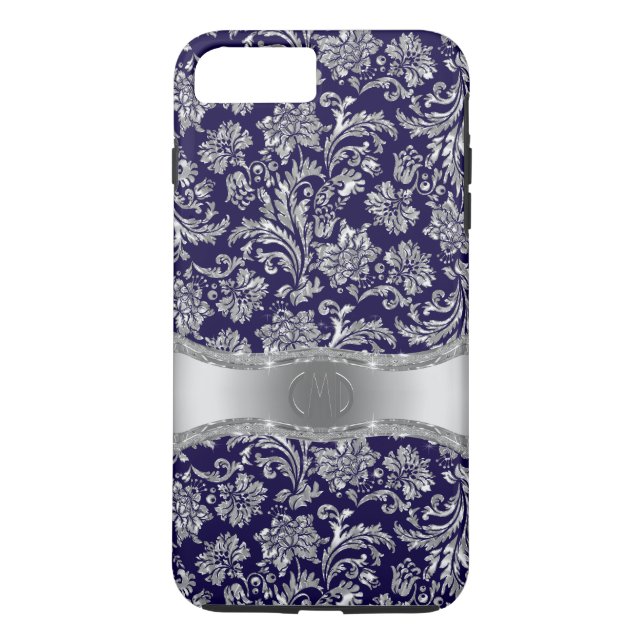 Capa Para iPhone, Case-Mate Damascos Florais marinhos Azuis e Silvosos (Verso)