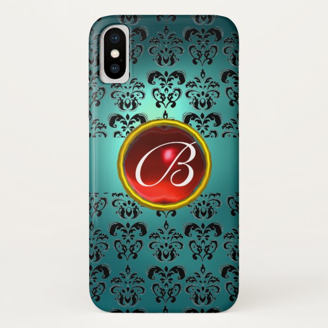 Capa Para iPhone, Case-Mate DAMASK GEM MONOGRAM azul vermelho (Verso)