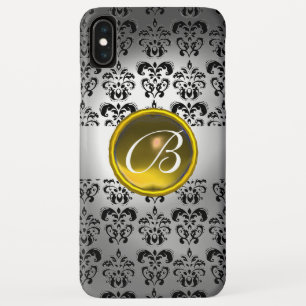 Capa Para iPhone XS Max DAMASK GEM MONOGRAM branco amarelo
