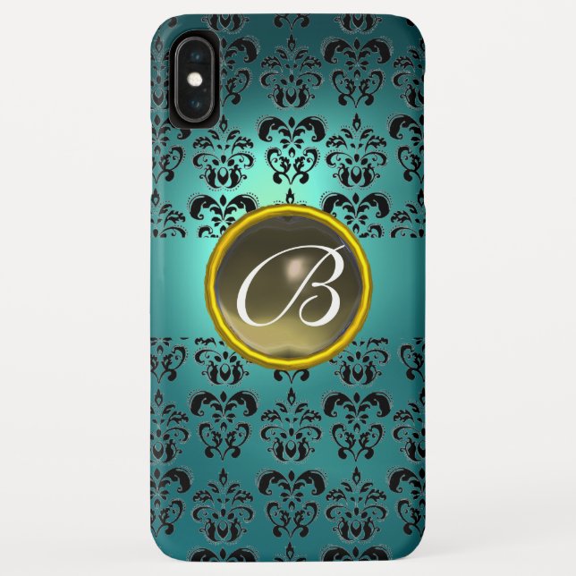 Capa Para iPhone, Case-Mate DAMASK GEM MONOGRAM cinza azul preta (Verso)