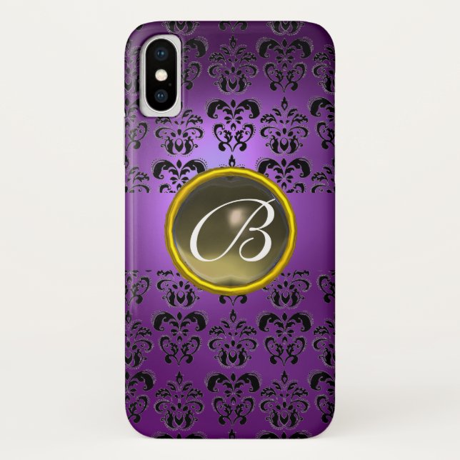 Capa Para iPhone, Case-Mate DAMASK GEM MONOGRAM cinza preta roxa (Verso)