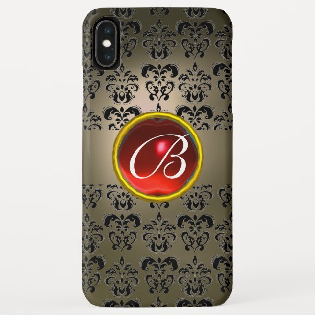 Capa Para iPhone, Case-Mate DAMASK GEM MONOGRAM cinza preto vermelho (Verso)