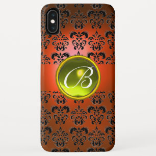 Capa Para iPhone XS Max DAMASK GEM MONOGRAM cor de laranja amarelo