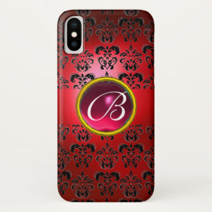 Capa Para iPhone X DAMASK GEM MONOGRAM Fúchsia rosa vermelha