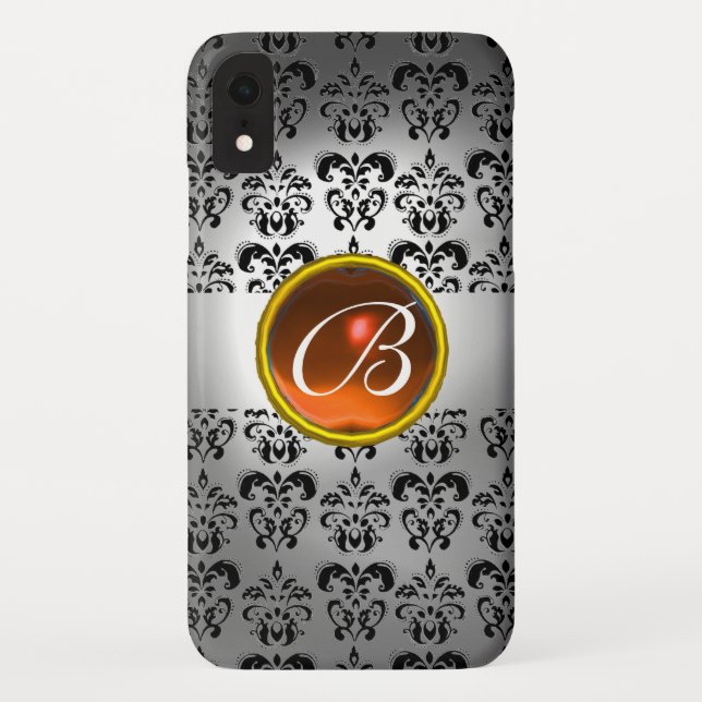Capa Para iPhone, Case-Mate DAMASK GEM MONOGRAM - larang branco preto (Verso)