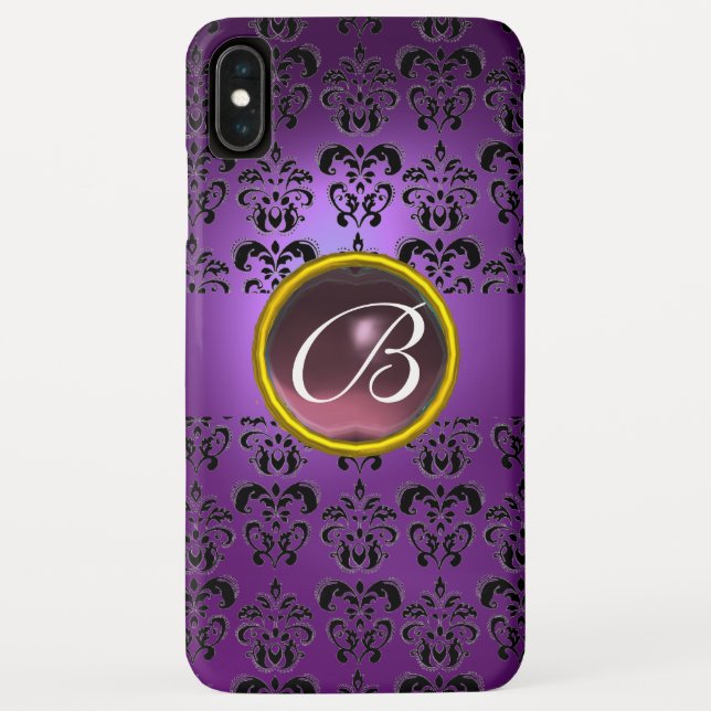 Capa Para iPhone, Case-Mate DAMASK GEM MONOGRAM preto roxo (Verso)