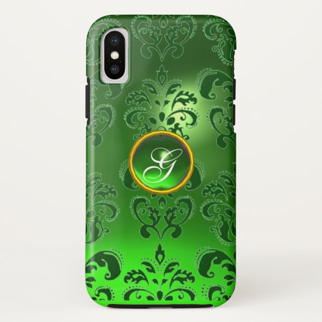 Capa Para iPhone, Case-Mate DAMASK GEM MONOGRAM verde (Verso)
