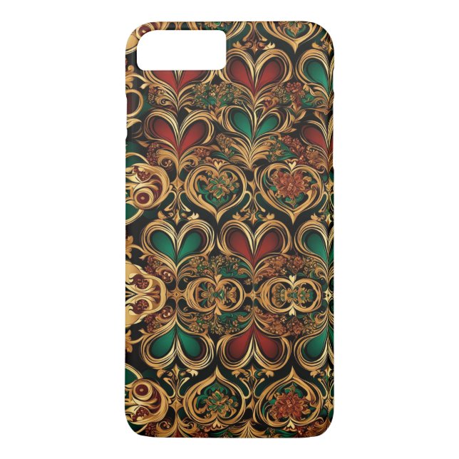 Capa Para iPhone, Case-Mate Damask Hearts Dourados Crimson Emerald (Verso)