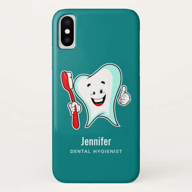 Capa Para iPhone, Case-Mate Dente feliz com cuidado dentário com escova de den (Verso)