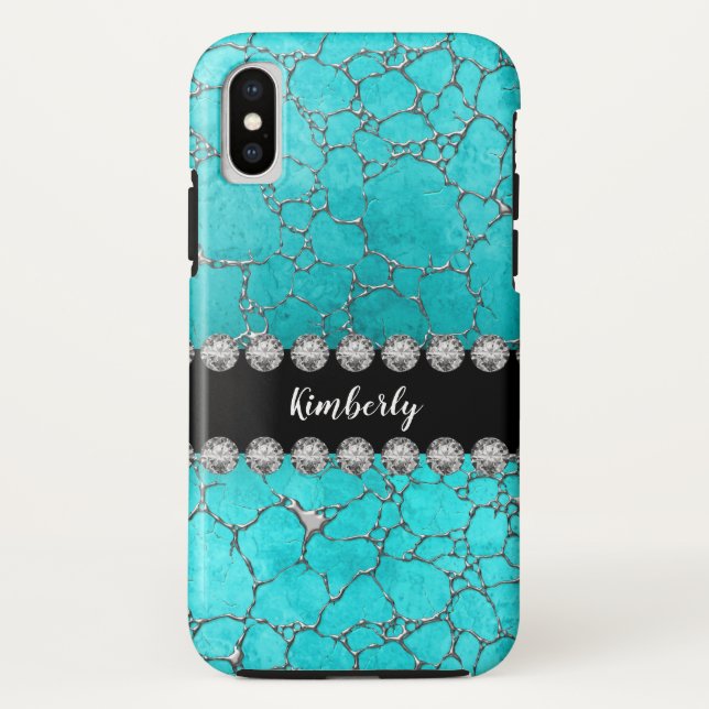 Capa Para iPhone, Case-Mate Design do monograma do olhar de turquesa (Verso)