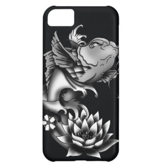 Capa Para iPhone 5C Design do tatuagem dos peixes de Koi - preto