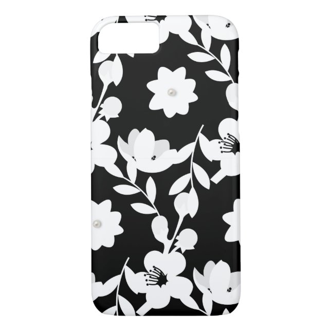 Capa Para iPhone, Case-Mate design floral branco com pérola a preto (Verso)