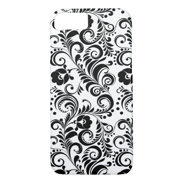 Capa Para iPhone, Case-Mate Design floral branco-preto-branco-cinzento (Verso)