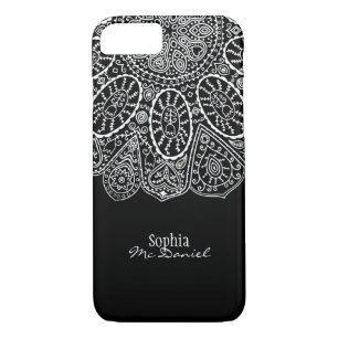 Capa iPhone 8/7 Design preto e branco do círculo Henna desenhado à