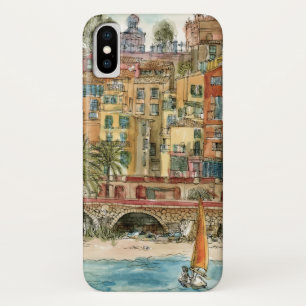 Capa Para iPhone X Destinos Praia e Edifícios de Watercolor