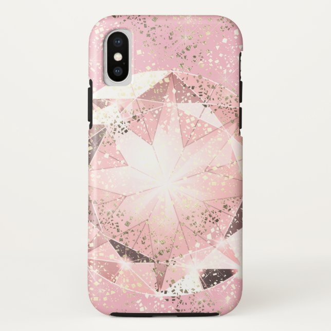 Capa Para iPhone, Case-Mate Diamante rosa sobre Pastel claro com Faísca Dourad (Verso)