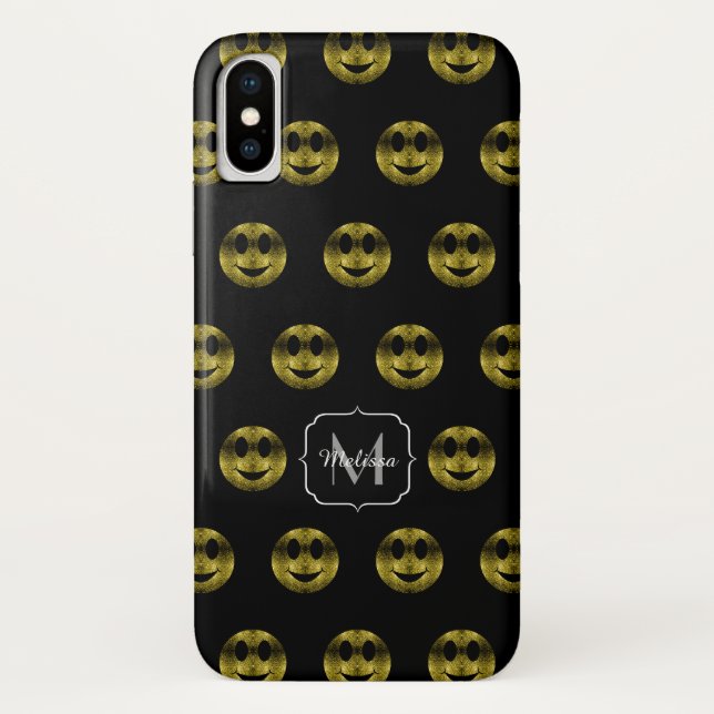 Capa Para iPhone, Case-Mate Diversão dourado preto smileys bolinhas padrão Mon (Verso)