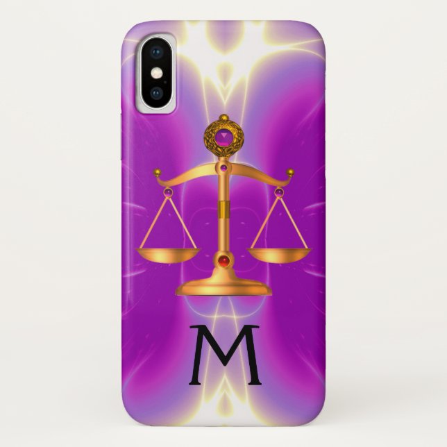 CAPA PARA iPhone, Case-Mate  DOURADAS ESCALAS DA LEI COM PEDAÇOS DE GEM, MONOGR (Verso)