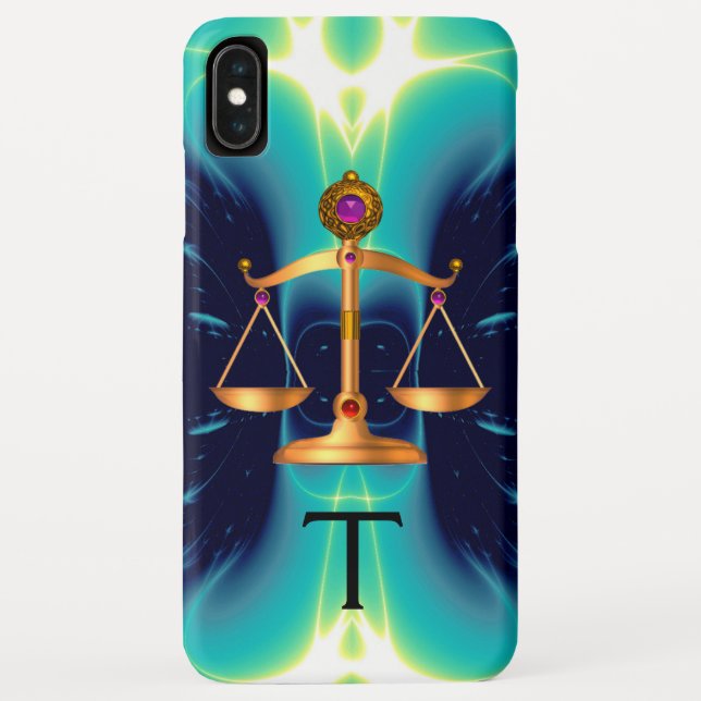 CAPA PARA iPhone, Case-Mate  DOURADAS ESCALAS JURÍDICAS COM PEDRAS GEM MONOGRAM (Verso)
