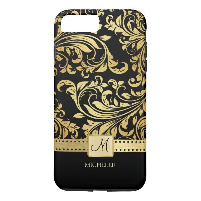 Capa Para iPhone, Case-Mate Dourado e preto elegante com monograma (Verso)