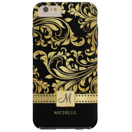 Capa Tough Para iPhone 6 Plus Dourado e preto elegante com monograma