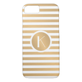 Capa iPhone 8/7 Dourado e White Stripes monograma