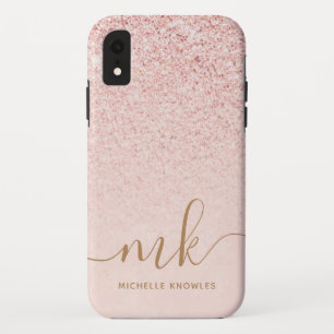 Capa Para iPhone Da Case-Mate Dourado Rosa Glitter Inicial e Nome Chique e Moder