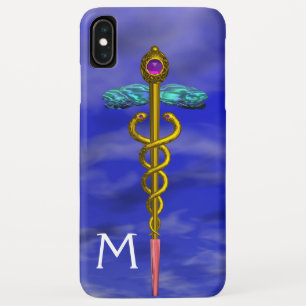 Capa Para iPhone Da Case-Mate DOURADO SÍMBOLO MÉDICO CADUANO Monograma do Céu Az