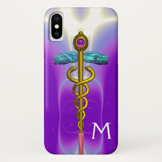 Capa Para iPhone, Case-Mate DOURADO SÍMBOLO MÉDICO CADUANO Monograma Roxo (Verso)