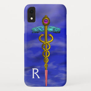 Capa Para iPhone Da Case-Mate DOURADO SÍMBOLO MÉDICO DO CADUCEUS Monograma Azu