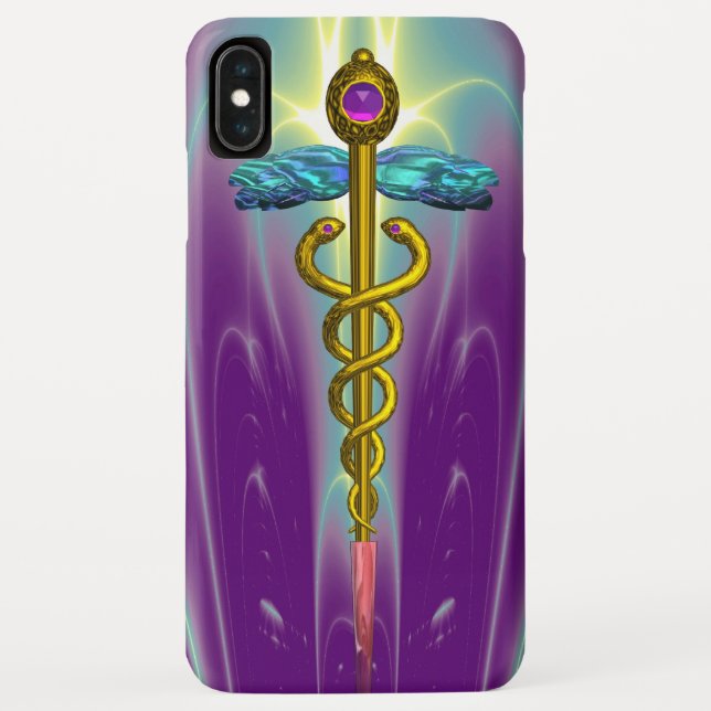 Capa Para iPhone, Case-Mate DOURADO SÍMBOLO MÉDICO DO CADUEUS, Roxo Verde Teal (Verso)
