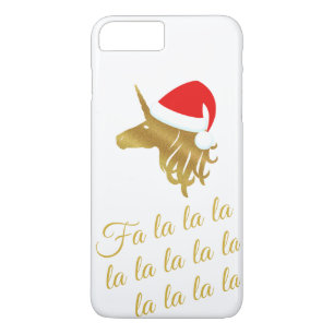 Capa iPhone 8 Plus/7 Plus Dourado Unicórnio Vestindo Red Santa Hat