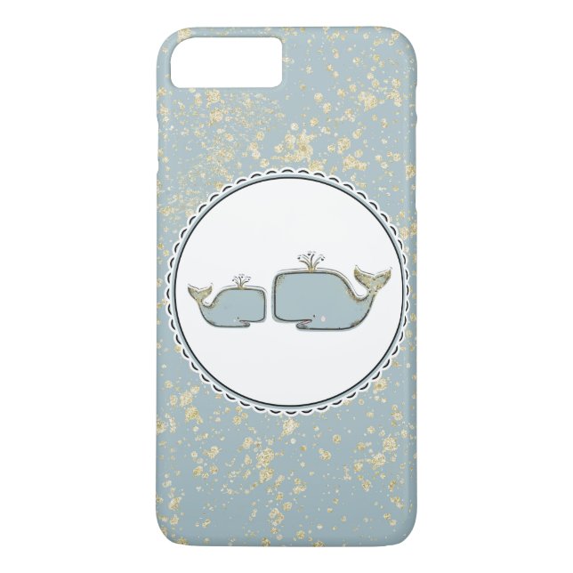 Capa Para iPhone, Case-Mate Duas baleias marinhas Blue & Dourado Boutique (Verso)