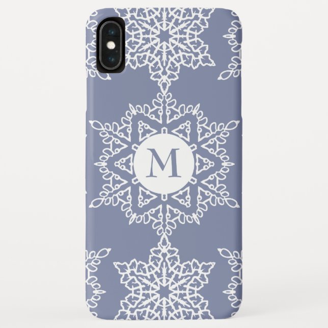Capa Para iPhone, Case-Mate Dusty Blue Snowflakes Monograma de Natal (Verso)