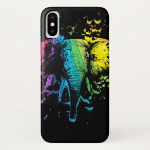 Capa Para iPhone X Elefante Bull Arco-íris em Preto