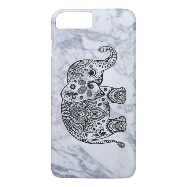 Capa Para iPhone, Case-Mate Elefante de Paisley Preto com Marble Branco (Verso)