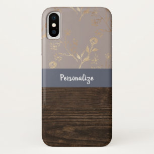 Capa Para iPhone Da Case-Mate Elegância Rústica Madeira Escura e Floral Dourado