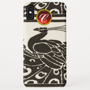 CAPA PARA iPhone XS MAX ELEGANTE BLACK BRANCO PEACOCK RED RUBY GEM MONOGRA