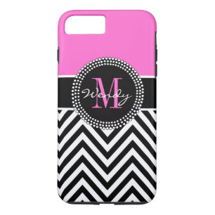 Capa iPhone 8 Plus/7 Plus Elegante do Monograma Chevron Rosa e Preto