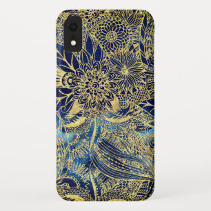 Capa Para iPhone Da Case-Mate Elegante Dourada Flores de Mandala Blue Nebula